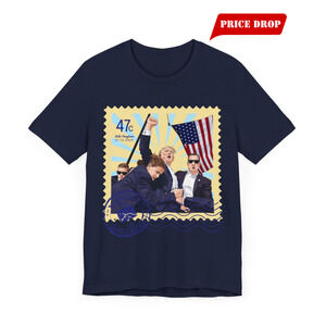 Trump 47c Assassination Defiance Cartoon Art II Postage Stamp - Unisex T-Shirt